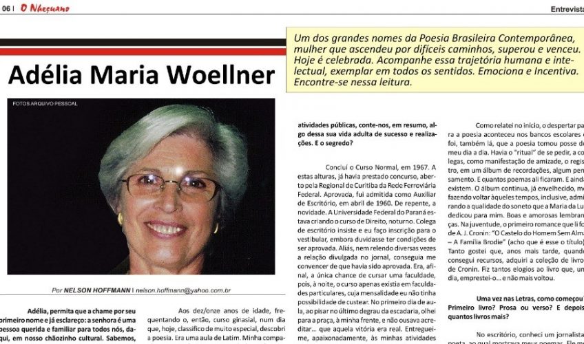 Jornal gaúcho entrevista Adélia Maria Woellner